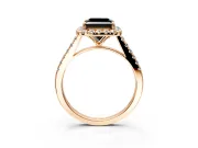 Halo Engagement Ring Setting for Fancy Black Princess Cut Center with Narrowing Pave Band and Prong Head in Rose Gold