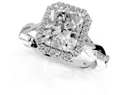 Halo Engagement Ring Setting for Radiant Cut Center with Pave and Plain Twist Band and Prong Head in Platinum