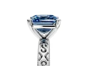 Solitaire Engagement Ring Setting for Fancy Blue Asscher Cut Center with Scrollwork Band and Prong Head in White Gold