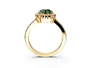 Halo Engagement Ring Setting for Fancy Green Round Cut Center with Inner Milgrain Border and Prong Head in Yellow Gold