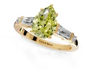 Bar-Set Engagement Ring Setting for Fancy Yellow Pear-Shaped Center with Tapered Baguette Accents and Prong Head in Yellow Gold