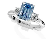 3 Stone Engagement Ring Setting for Fancy Blue Emerald Cut Center with Wide Plain Band and Prong Head in White Gold