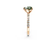 Solitaire Engagement Ring Setting for Fancy Green Heart-Shaped Center with Pave Accents and Prong Head in Rose Gold