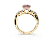5 Stone Engagement Ring Setting for Fancy Pink Princess Cut Center with Graduated Accents and Prong Head in Yellow Gold