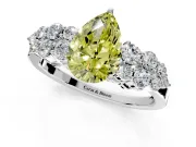 Cluster Engagement Ring Setting for Fancy Yellow Pear-Shaped Center with 2-Row Shoulder Clusters and Prong Head in Platinum