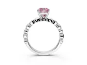 Solitaire Engagement Ring Setting for Fancy Pink Cushion Cut Center with Beaded Bezel Station Band and Prong Head in Platinum