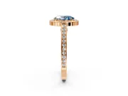 Halo Engagement Ring Setting for Fancy Blue Oval Center with Framed Halo, Pave Band and Prong Head in Rose Gold