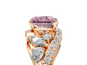 Halo Engagement Ring Setting for Fancy Pink Radiant Cut Center with Marquise and Pave Bypass Band and Prong Head in Rose Gold