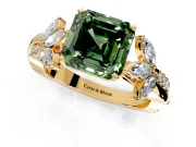 Floral Engagement Ring Setting for Fancy Green Asscher Cut Center with Trailing Marquise Accents and Prong Head in Yellow Gold
