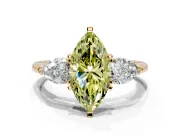3 Stone Engagement Ring Setting for Fancy Yellow Marquise Center with Large Pear-Shaped Accents and Prong Head in Yellow Gold