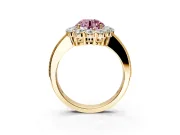 Halo Engagement Ring Setting for Fancy Pink Round Cut Center with Milgrain Channel Band and Prong Head in Yellow Gold