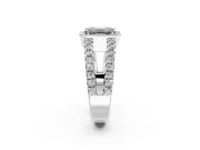 Halo Engagement Ring Setting for Emerald Cut Center with Wide-Open Pave Split Shank and Prong Head in Sterling Silver