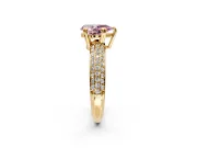 Solitaire Engagement Ring Setting for Fancy Pink Pear-Shaped Center with Multi-Row Pave Accents and Basket Head in Yellow Gold