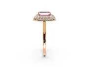 Halo Engagement Ring Setting for Fancy Pink Asscher Cut Center with Plain Tapered Band and Prong Head in Rose Gold