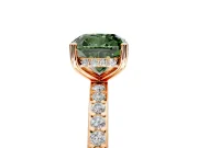 Solitaire Engagement Ring Setting for Fancy Green Cushion Cut Center with Fine Pave Band and Prong Head in Rose Gold