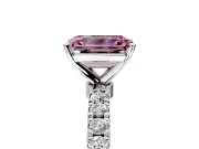 Open Basket Engagement Ring Setting for Fancy Pink Emerald Cut Center with Pave Band and Prong Head in Platinum