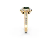 Halo Engagement Ring Setting for Fancy Green Asscher Cut Center with Milgrain Channel Band and Prong Head in Yellow Gold