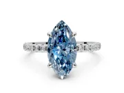 Solitaire Engagement Ring Setting for Fancy Blue Marquise Center with Fine Pave Narrow Band and Prong Head in Platinum
