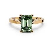 Solitaire Engagement Ring Setting for Fancy Green Emerald Cut Center with Tapered Shoulders and Prong Head in Yellow Gold