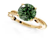 Solitaire Engagement Ring Setting for Fancy Green Round Cut Center with Twist Band and Bead Prong Head in Yellow Gold