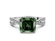 Solitaire Engagement Ring Setting for Fancy Green Asscher Cut Center with Narrow Twist Pave Band and Prong Head in White Gold