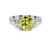 3 Stone Engagement Ring Setting for Fancy Yellow Round Cut Center with Round Cut Side Accents and Prong Head in Sterling Silver