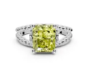 Halo Engagement Ring Setting for Fancy Yellow Radiant Cut Center with Rope Twist Split Shank and Prong Head in Platinum