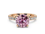 Solitaire Engagement Ring Setting for Fancy Pink Round Cut Center with Shared-Prong Accents and Prong Head in Rose Gold