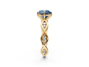Solitaire Engagement Ring Setting for Fancy Blue Cushion Cut Center with Accented Twist Band and Leaf Prong Head in Yellow Gold