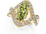 Halo Engagement Ring Setting for Fancy Yellow Marquise Center with Pave Infinity Twist Band and Prong Head in Yellow Gold