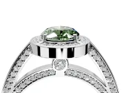 Halo Engagement Ring Setting for Fancy Green Oval Center with Framed Halo, Pave Band and Prong Head in Sterling Silver
