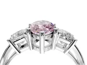 3 Stone Engagement Ring Setting for Fancy Pink Marquise Center with Matching Side Accents and Prong Head in Sterling Silver