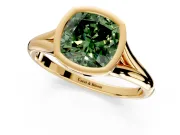Solitaire Engagement Ring Setting for Fancy Green Cushion Cut Center with V Split Shank and Bezel Head in Yellow Gold