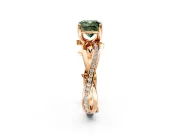 Solitaire Engagement Ring Setting for Fancy Green Cushion Cut Center with Pave and Plain Crossover Band and Prong Head in Rose Gold