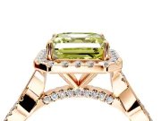 Halo Engagement Ring Setting for Fancy Yellow Asscher Cut Center with Twist Band and Prong Head in Rose Gold