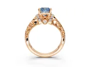 Solitaire Engagement Ring Setting for Fancy Blue Cushion Cut Center with Filigree Accent Basket and Prong Head in Rose Gold