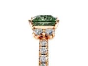 Paired Accent Engagement Ring Setting for Fancy Green Princess Cut Center with Pave Band and Prong Head in Rose Gold