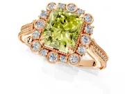 Milgrain Halo Engagement Ring Setting for Fancy Yellow Radiant Cut Center with Bezel Point Accents and Prong Head in Rose Gold