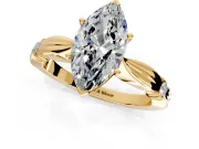Solitaire Engagement Ring Setting for Marquise Center with Carved Leaf Shoulders and Prong Head in Yellow Gold