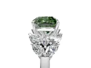 Leaf Cluster Engagement Ring Setting for Fancy Green Cushion Cut Center with Marquise Accents and Prong Head in Platinum