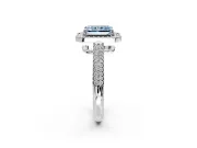 Milgrain Halo Engagement Ring Setting for Fancy Blue Radiant Cut Center with Three-Sided Pave Band and Prong Head in Sterling Silver