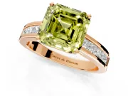 Solitaire Engagement Ring Setting for Fancy Yellow Asscher Cut Center with Princess Cut Channel Band and Prong Head in Rose Gold