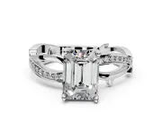 Solitaire Engagement Ring Setting for Emerald Cut Center with Pave and Plain Crossover Band and Prong Head in Sterling Silver
