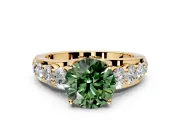 Solitaire Engagement Ring Setting for Fancy Green Round Cut Center with Graduated Shared Prongs and Prong Head in Yellow Gold