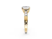 5 Stone Engagement Ring Setting for Asscher Cut Center with Plain Band and Prong Head in Yellow Gold