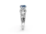 Solitaire Engagement Ring Setting for Fancy Blue Round Cut Center with Filigree Accent Basket and Prong Head in Platinum