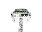 Halo Engagement Ring Setting for Fancy Green Radiant Cut Center with Inner Milgrain Border and Prong Head in Platinum