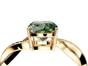 Solitaire Engagement Ring Setting for Fancy Green Cushion Cut Center with Twisted Pave Band and Prong Head in Yellow Gold