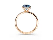 Hidden Halo Engagement Ring Setting for Fancy Blue Round Cut Center with Pave Band and Prong Head in Rose Gold