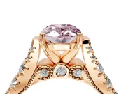 Solitaire Engagement Ring Setting for Fancy Pink Oval Center with Pave Cathedral Shoulders and Prong Head in Rose Gold